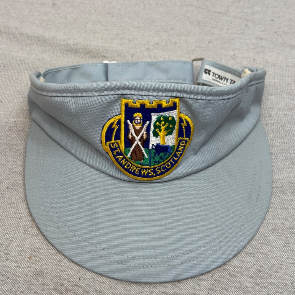 Town Talk Sun Visor Mens OSFA Light Blue St Andrews Scotland Embroidered Crest